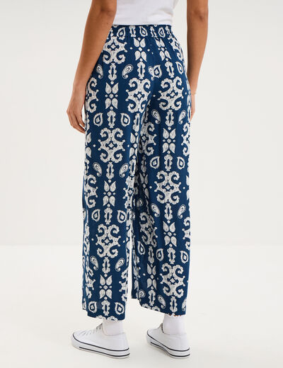 Pantalon fluide large taille &eacute;lastiqu&eacute;e bleu marine femme