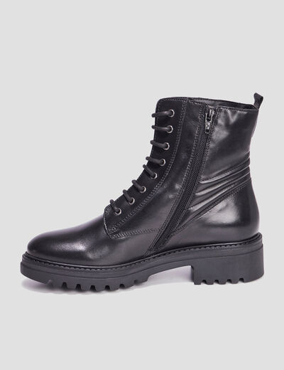 Bottines crant&eacute;es &agrave; lacets en cuir noir femme