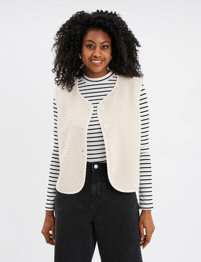 Gilet effet bouclette sans manches blanc femme