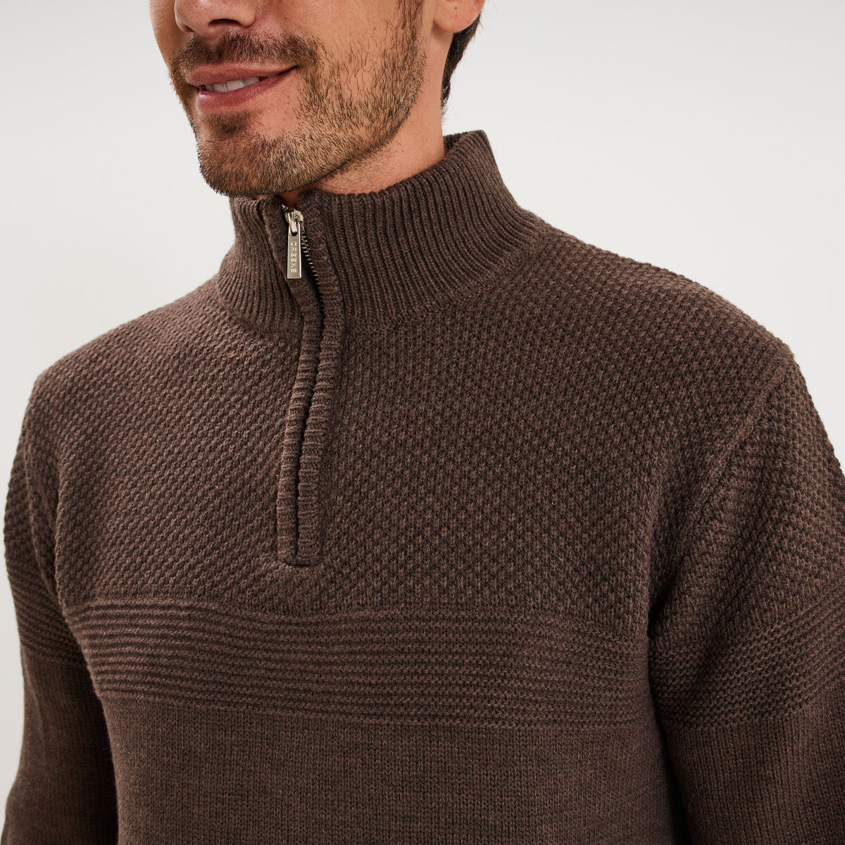 Pull col camionneur manches longues marron chocolat homme