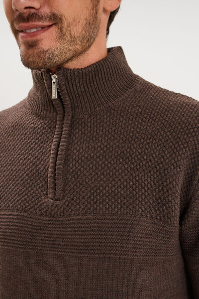 Pull col camionneur manches longues marron chocolat homme