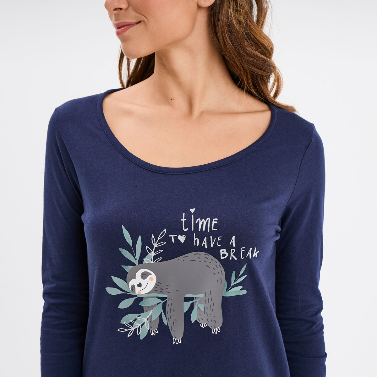 Ensemble pyjama corsaire 2 pièces coton bleu marine femme