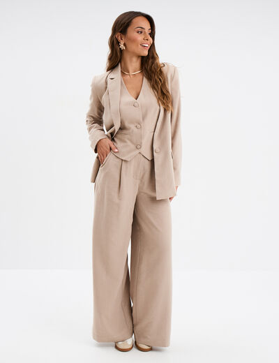 Pantalon large avec pinces beige femme