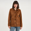 Veste effet su&eacute;dine boutonn&eacute;e camel femme