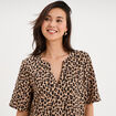 Robe courte col en V manches courtes beige clair femme