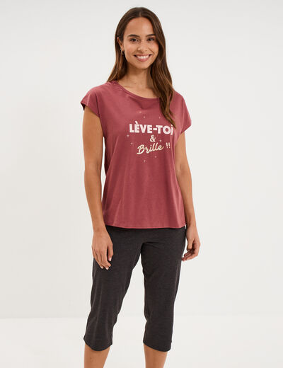 Ensemble pyjama corsaire t-shirt rose framboise femme
