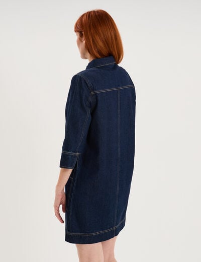 Robe courte en jean col chemise coton denim brut femme