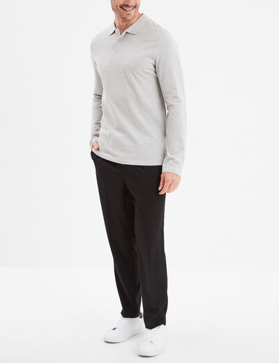 Polo manches longues en coton gris homme