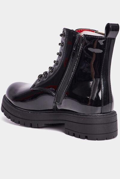 Bottines crantées vernies noir fille