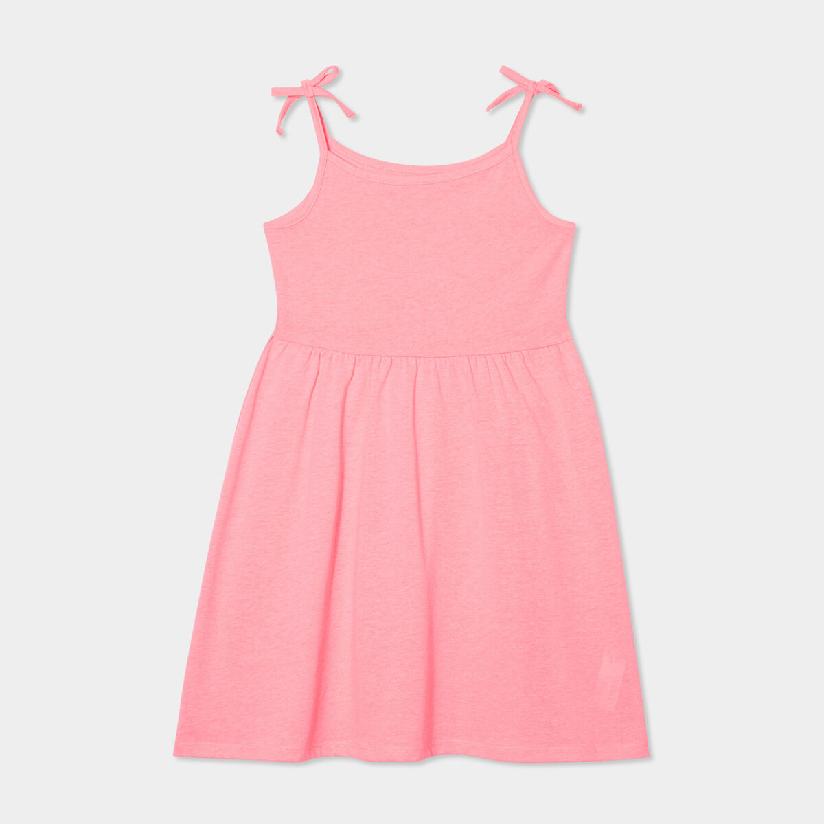 Robe courte bretelles nou&eacute;es &eacute;vas&eacute;e rose fluo fille
