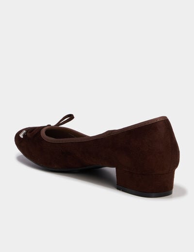 Ballerines su&eacute;dine &agrave; talons carr&eacute;s marron fonc&eacute; femme