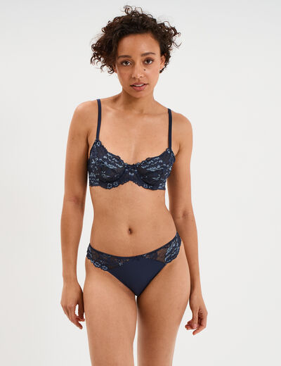 Soutien-gorge embo&icirc;tant dentelle bleu marine femme