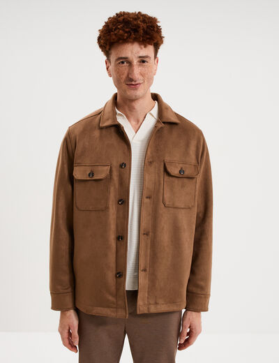 Surchemise droite en su&eacute;dine camel homme