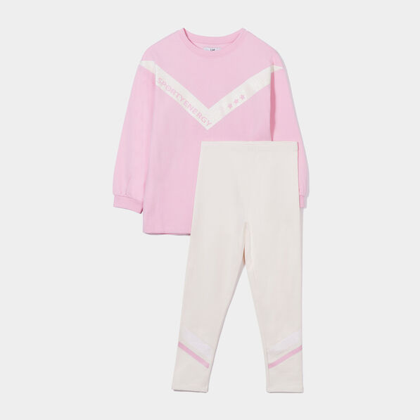 Ensemble sweat long et legging 2 pièces rose pastel fille