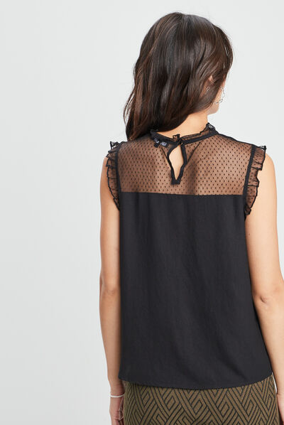 Blouse plumetis habillée sans manches noir femme