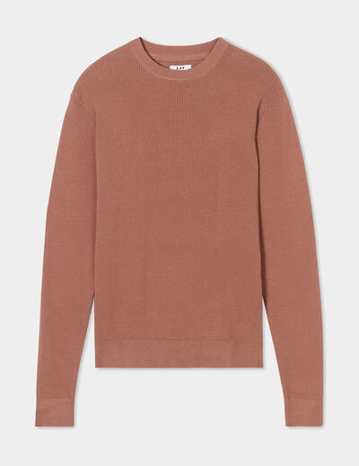 Pull avec col rond à relief marron homme
