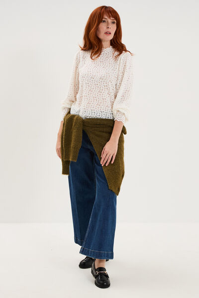Blouse dentelle col montant blanc femme