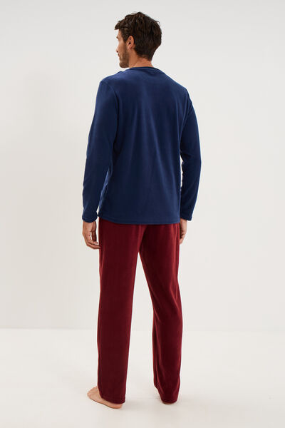 Ensemble pyjama effet polaire 2 pi&egrave;ces bleu homme