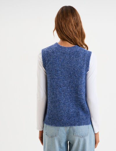 Pull sans manches col rond bleu femme