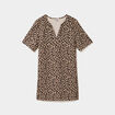 Robe courte col en V manches courtes beige clair femme