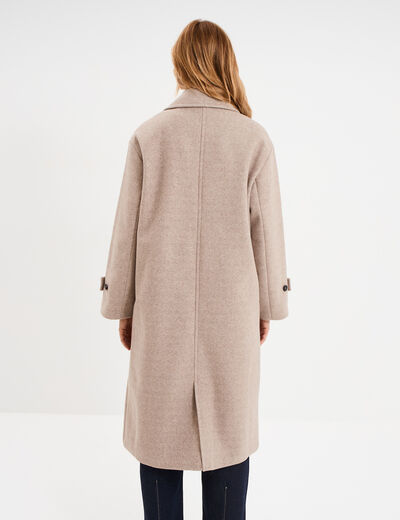 Manteau long boutonn&eacute; beige femme