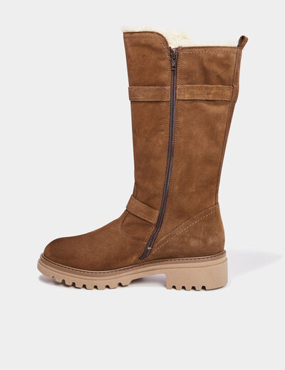 Bottes fourrées en cuir camel fille