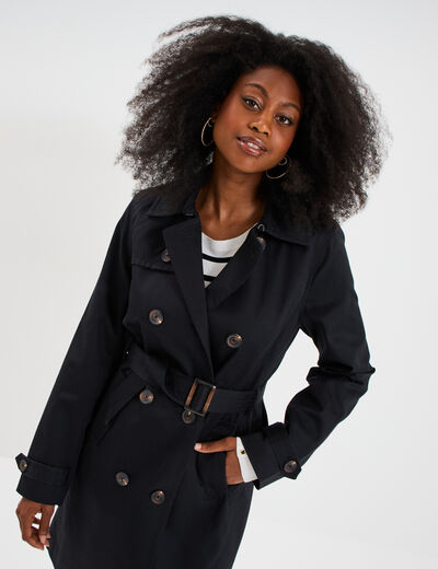 Trench mi-long ceinturé noir femme