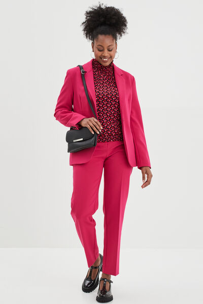 Pantalon city droit à pinces rose framboise femme