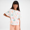 T-shirt col rond manches courtes coton ecru fille