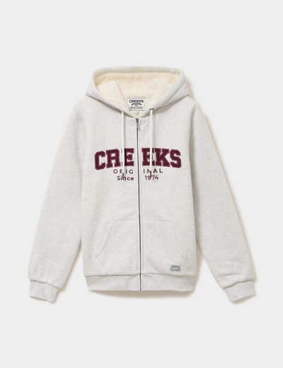 Sweat &agrave; capuche doublure effet sherpa gris clair femme