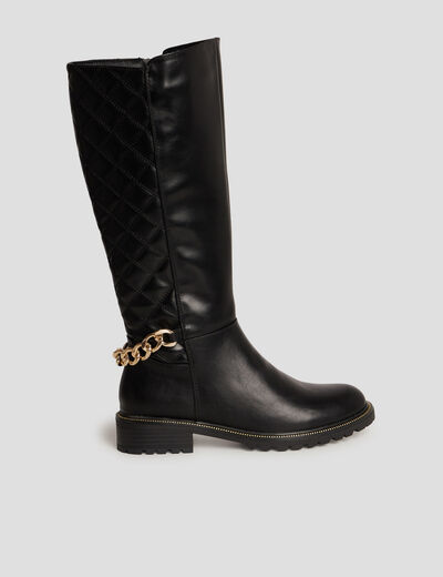 Bottes hautes matelassées avec chaînes noir femme