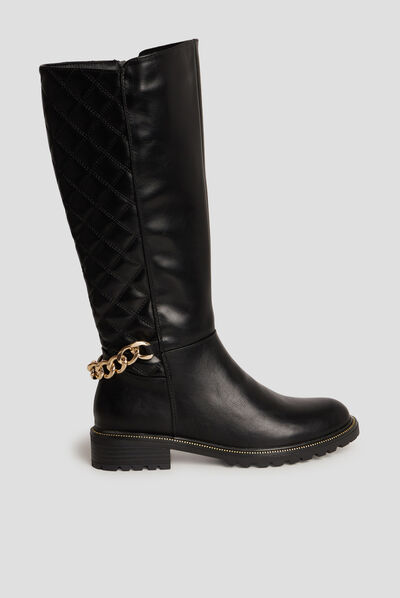 Bottes hautes matelassées avec chaînes noir femme
