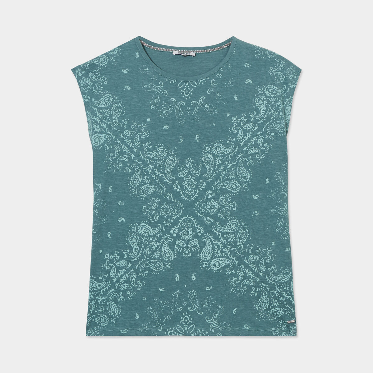 T-shirt col rond manches courtes Creeks vert émeraude femme