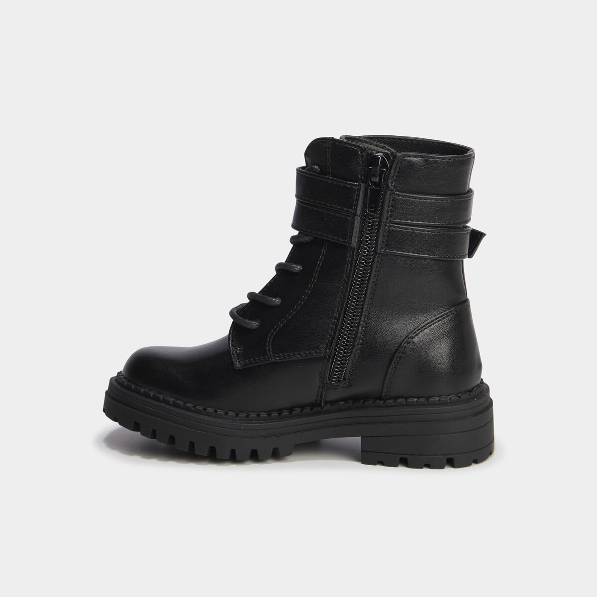 Boots &agrave; boucles et lacets noir fille