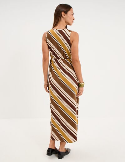 Robe longue &eacute;paules d&eacute;tails bijoux vert kaki femme