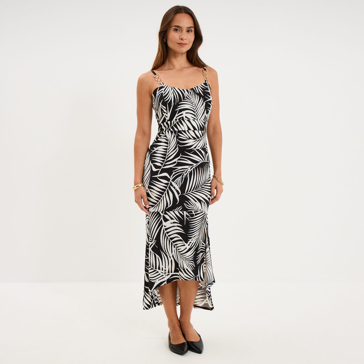 Robe ajust&eacute;e fluide longue &agrave; bretelles noir femme