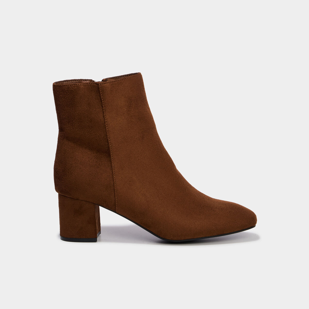 Bottines &agrave; talon bloc su&eacute;dine zip marron femme
