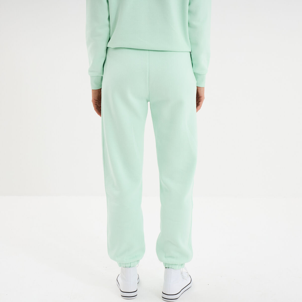 Pantalon jogging droit molleton vert clair femme