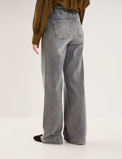 Jean large taille haute ceinture tress&eacute;e denim gris femme