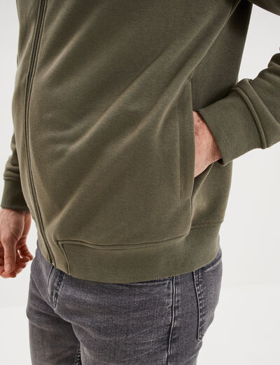 Gilet molletonn&eacute; zipp&eacute; col teddy vert kaki homme