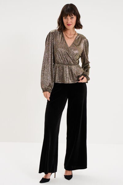 Blouse cache-coeur manches longues jaune or femme
