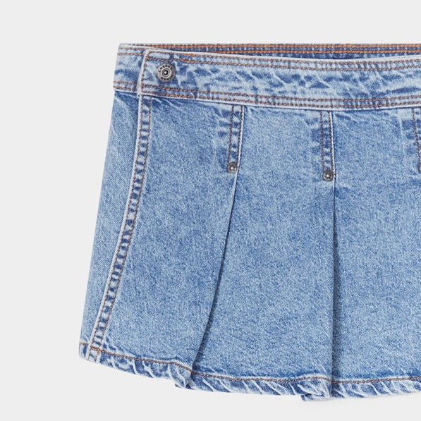 jupe short en jean avec plis denim double stone fille Jupe-short en jean avec plis denim double stone fille