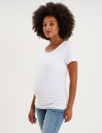 T-shirt grossesse manches courtes coton blanc femme maternit&eacute;