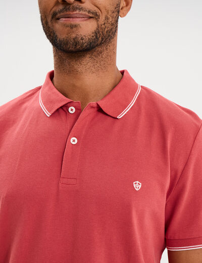 Polo piqu&eacute; coton manches courtes rose framboise homme