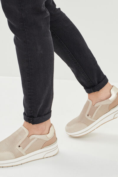 Loafers emboîtants en cuir pied large gris argent femme