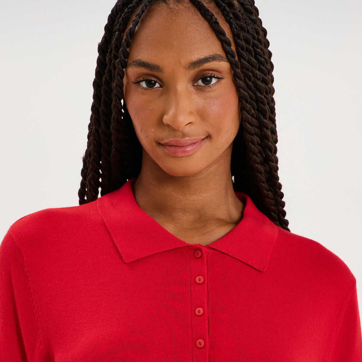 Pull col polo manches courtes rouge femme