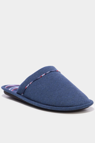 Chaussons mules semelle plate bleu marine homme