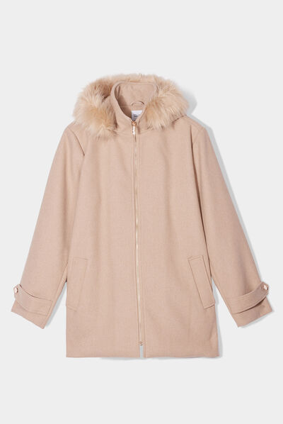 Manteau à capuche fourrure amovible beige femme grande taille