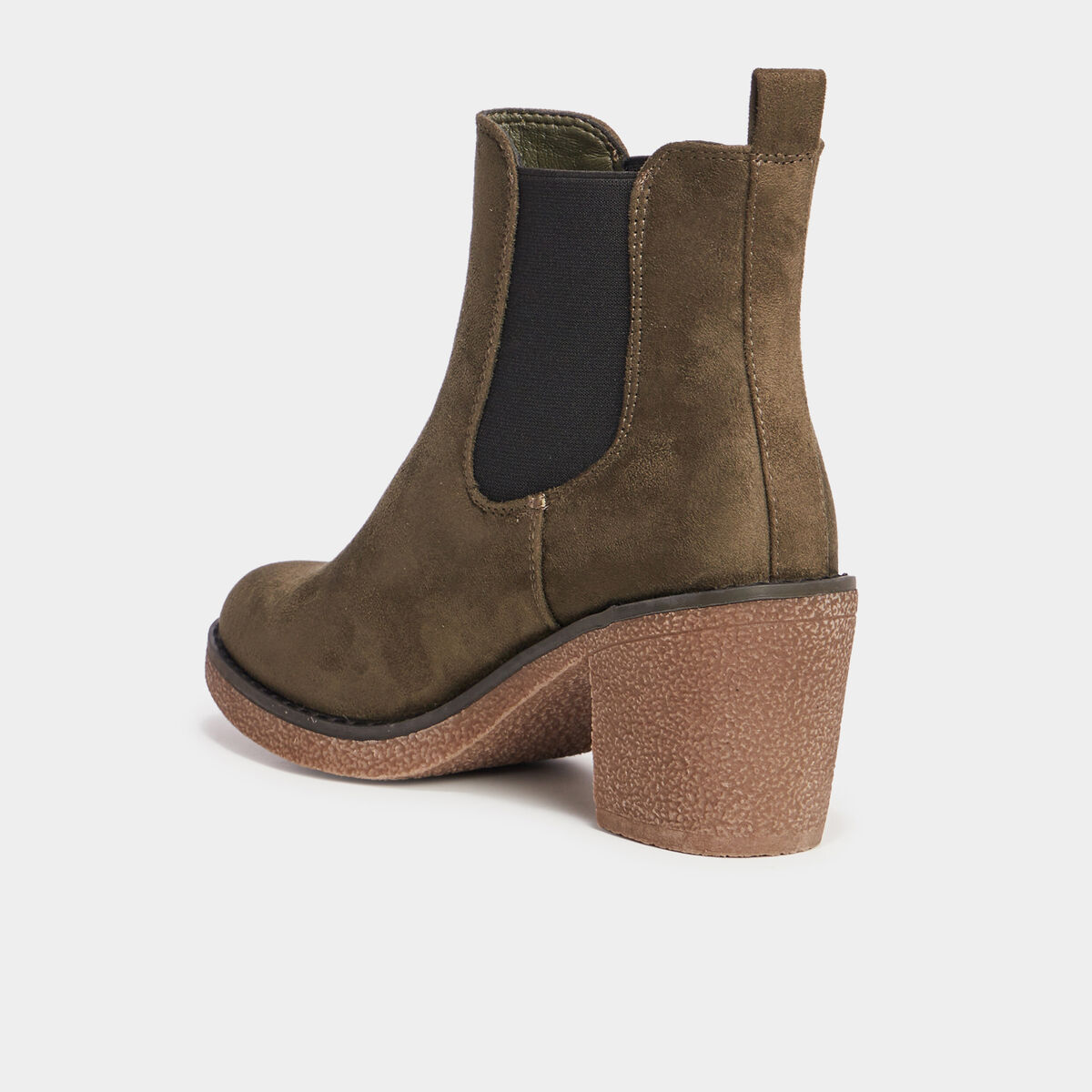 Bottines chelsea &agrave; talons aspect su&eacute;dine vert kaki femme