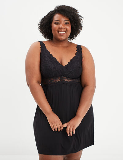 Combinette avec dentelle noir femme grande taille
